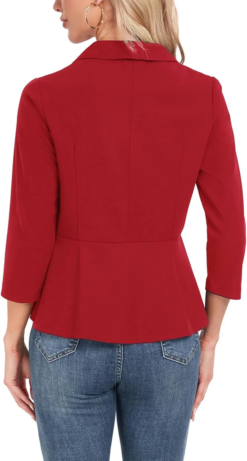Blazer for Women Open Front Ruffle Office Work Business Casual Lightweight Suit Jacket Button Blazer 2025