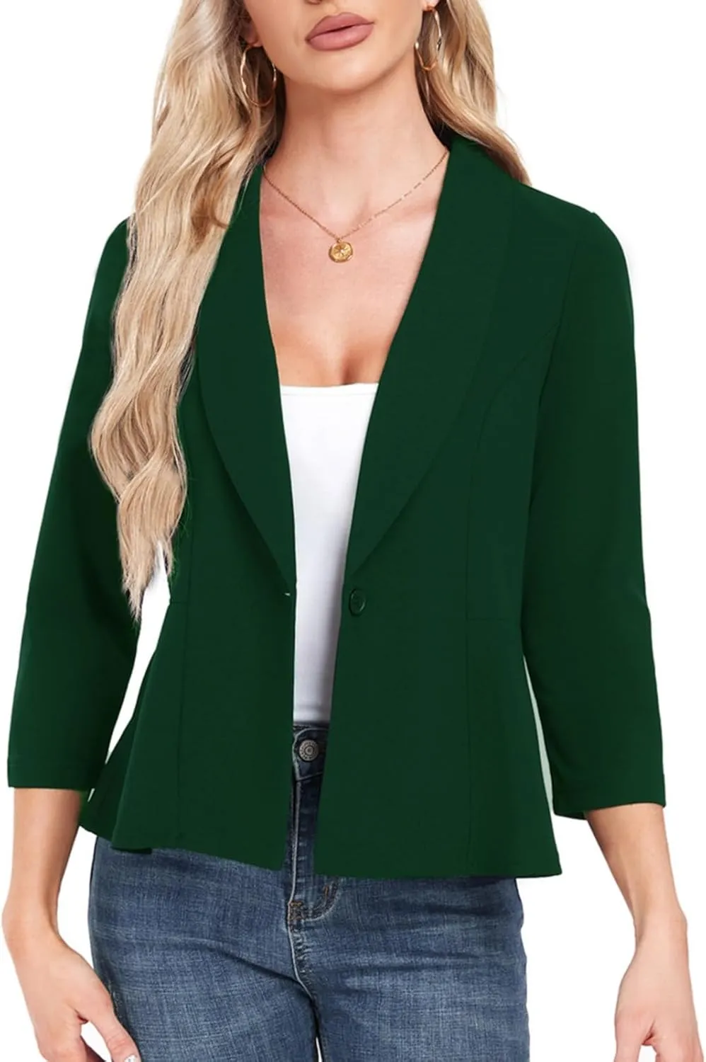Blazer for Women Open Front Ruffle Office Work Business Casual Lightweight Suit Jacket Button Blazer 2025