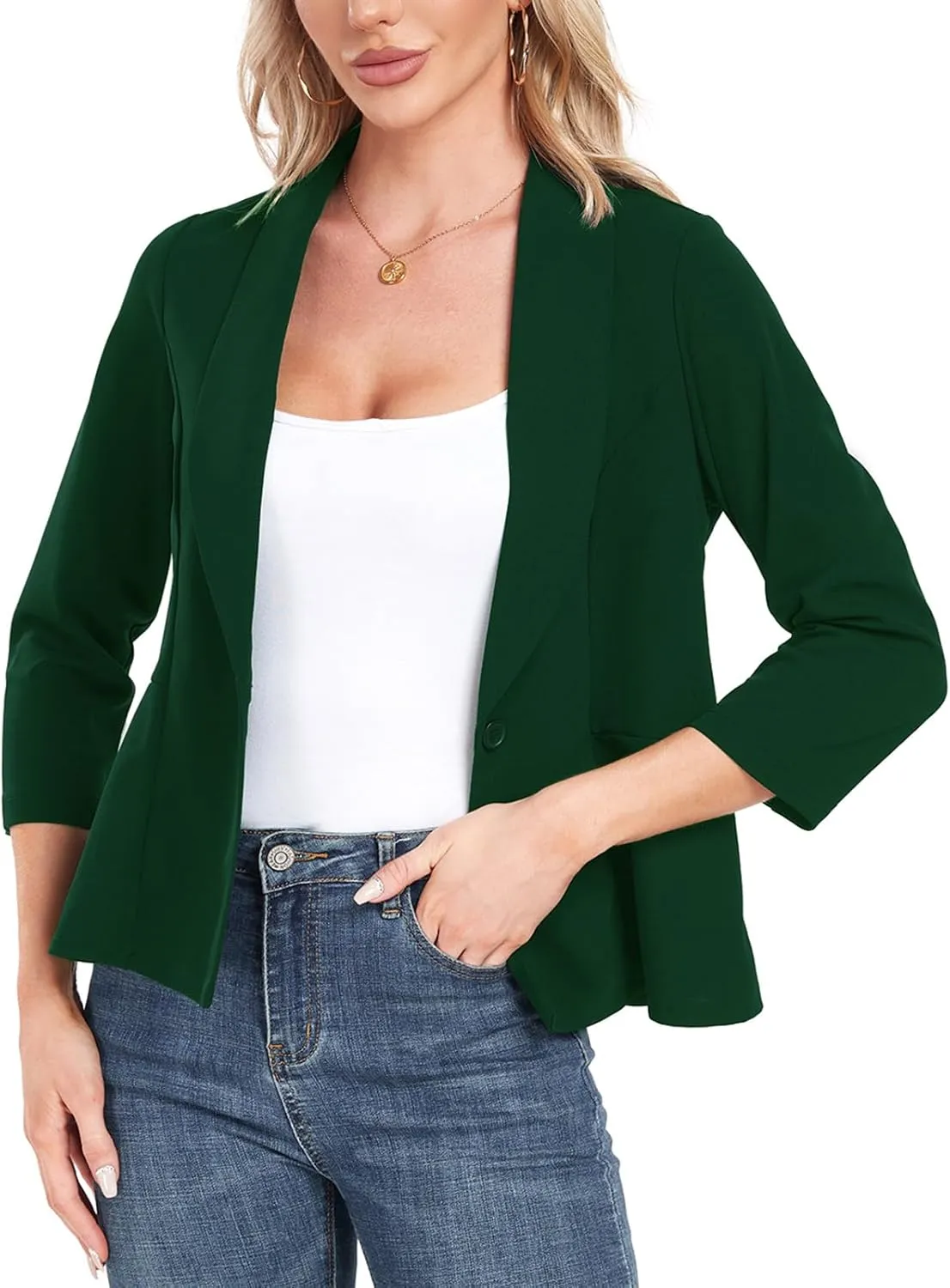 Blazer for Women Open Front Ruffle Office Work Business Casual Lightweight Suit Jacket Button Blazer 2025