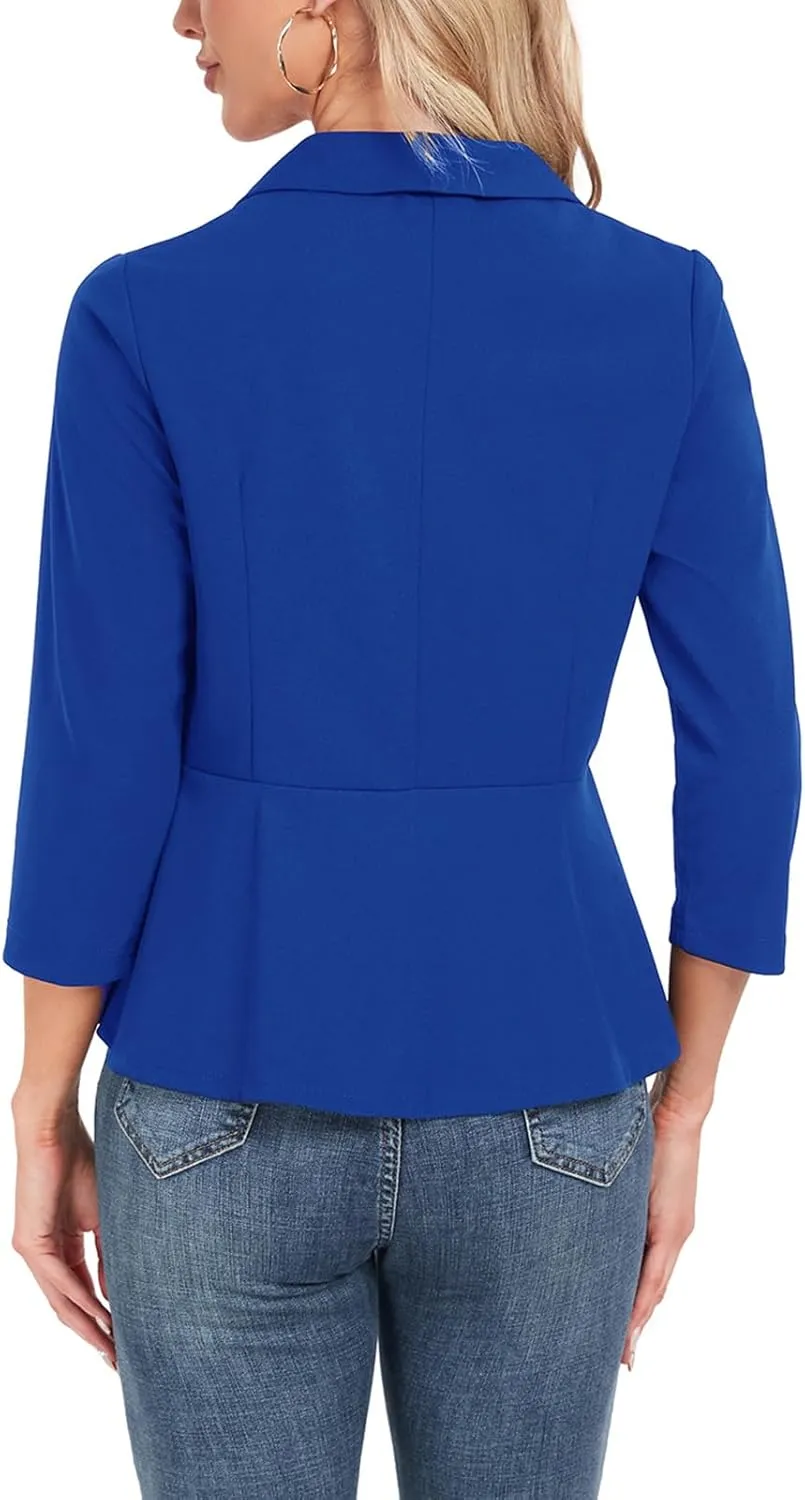Blazer for Women Open Front Ruffle Office Work Business Casual Lightweight Suit Jacket Button Blazer 2025