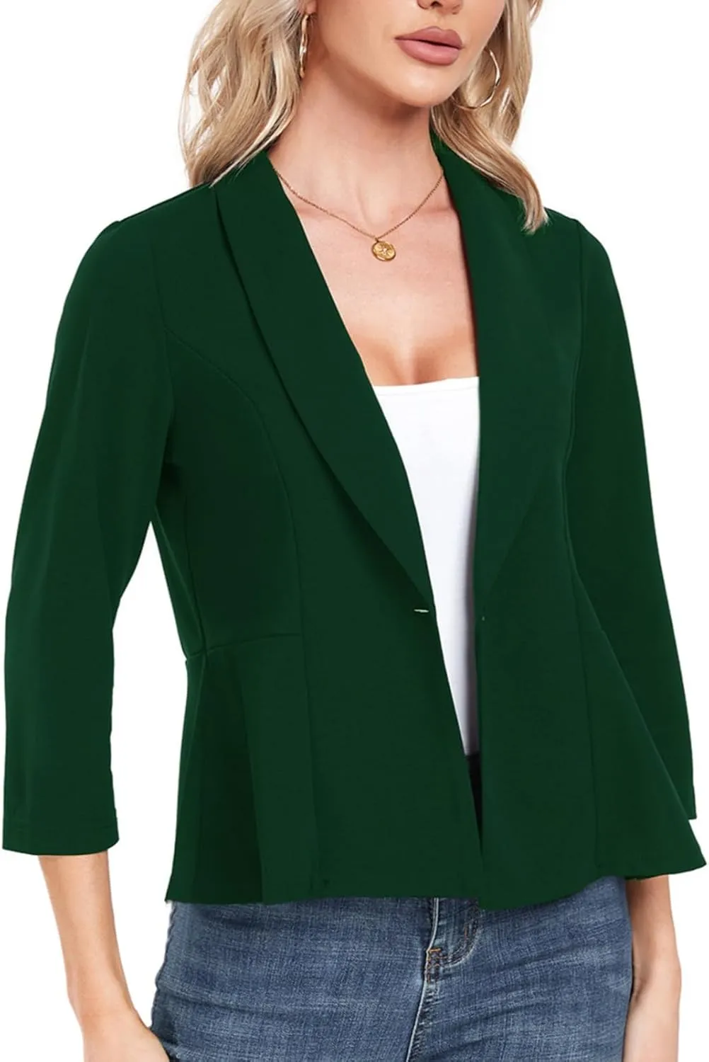Blazer for Women Open Front Ruffle Office Work Business Casual Lightweight Suit Jacket Button Blazer 2025