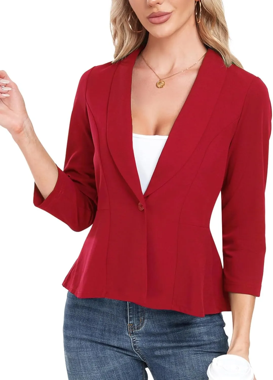 Blazer for Women Open Front Ruffle Office Work Business Casual Lightweight Suit Jacket Button Blazer 2025