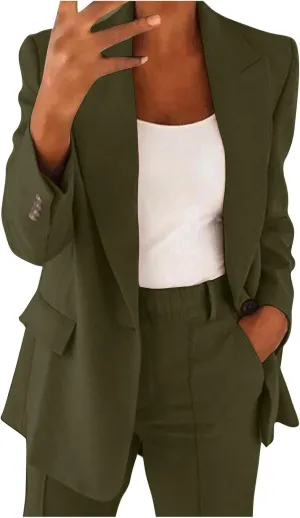 Blazer Sets Women 2 Piece Outfits Dressy Pant Suits Business Casual Outfits Loose Straight Leg Pants Work Clothing Set