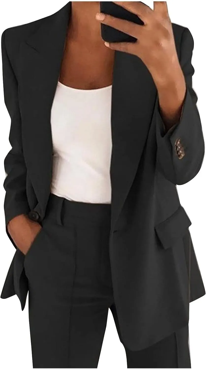 Blazer Sets Women 2 Piece Outfits Dressy Pant Suits Business Casual Outfits Loose Straight Leg Pants Work Clothing Set