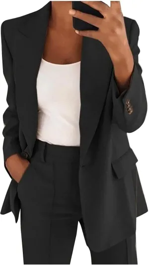 Blazer Sets Women 2 Piece Outfits Dressy Pant Suits Business Casual Outfits Loose Straight Leg Pants Work Clothing Set