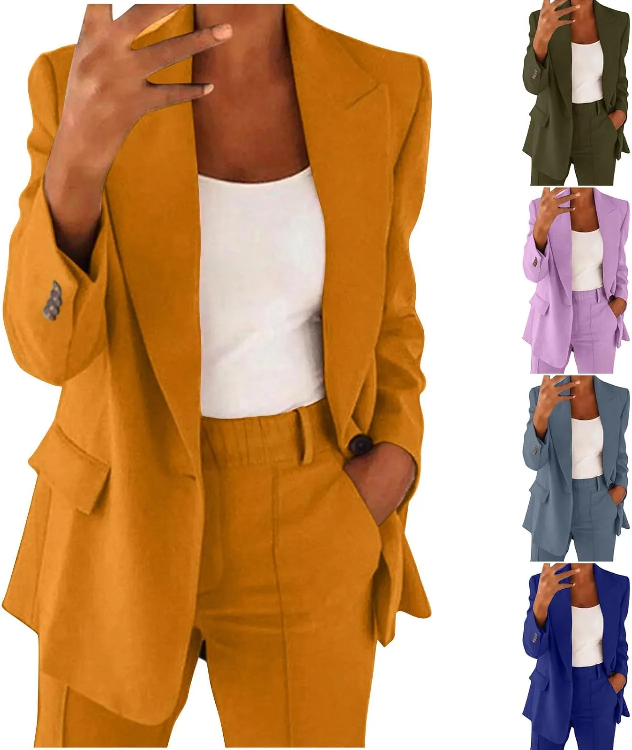 Blazer Sets Women 2 Piece Outfits Dressy Pant Suits Business Casual Outfits Loose Straight Leg Pants Work Clothing Set