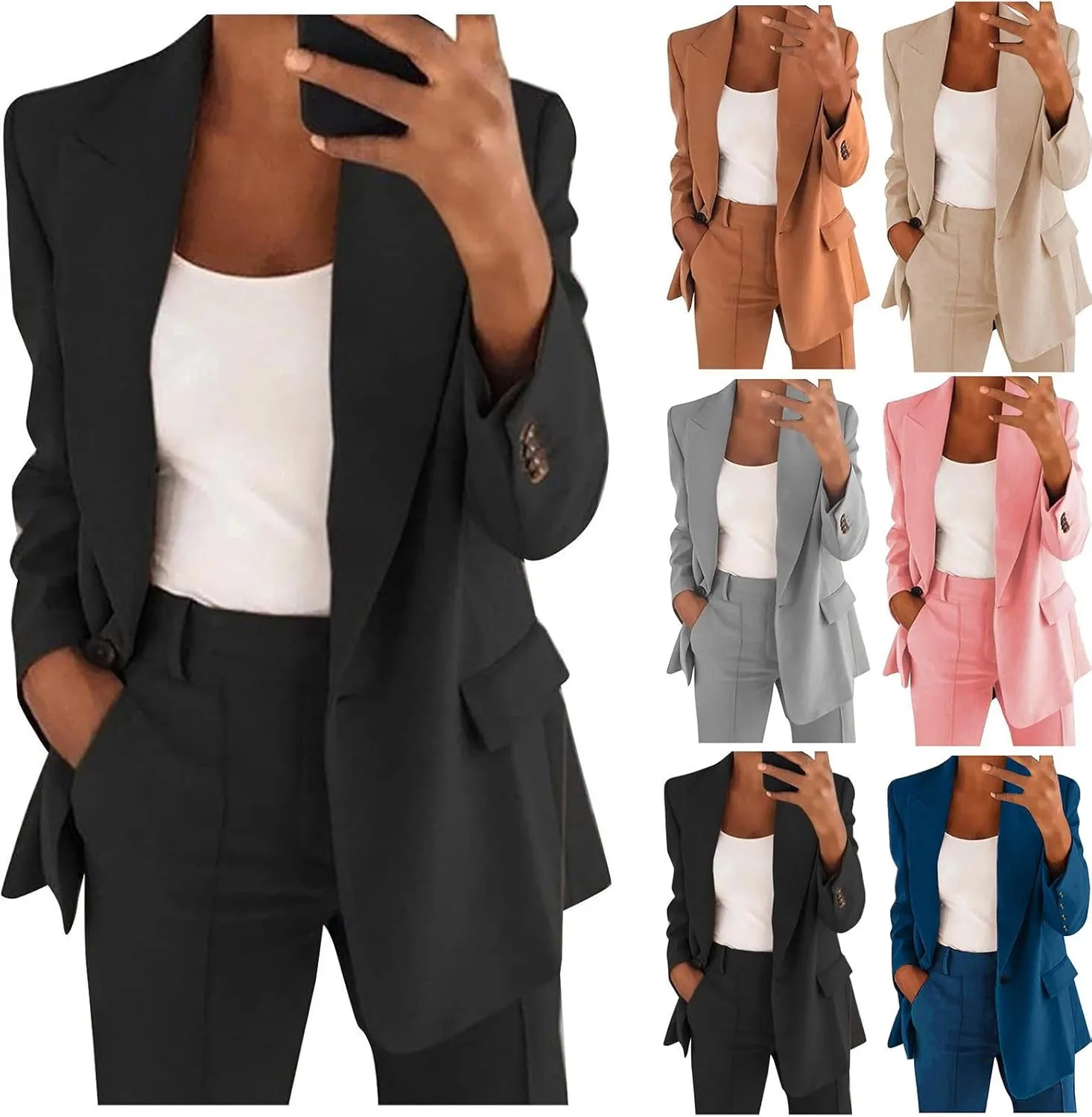 Blazer Sets Women 2 Piece Outfits Dressy Pant Suits Business Casual Outfits Loose Straight Leg Pants Work Clothing Set