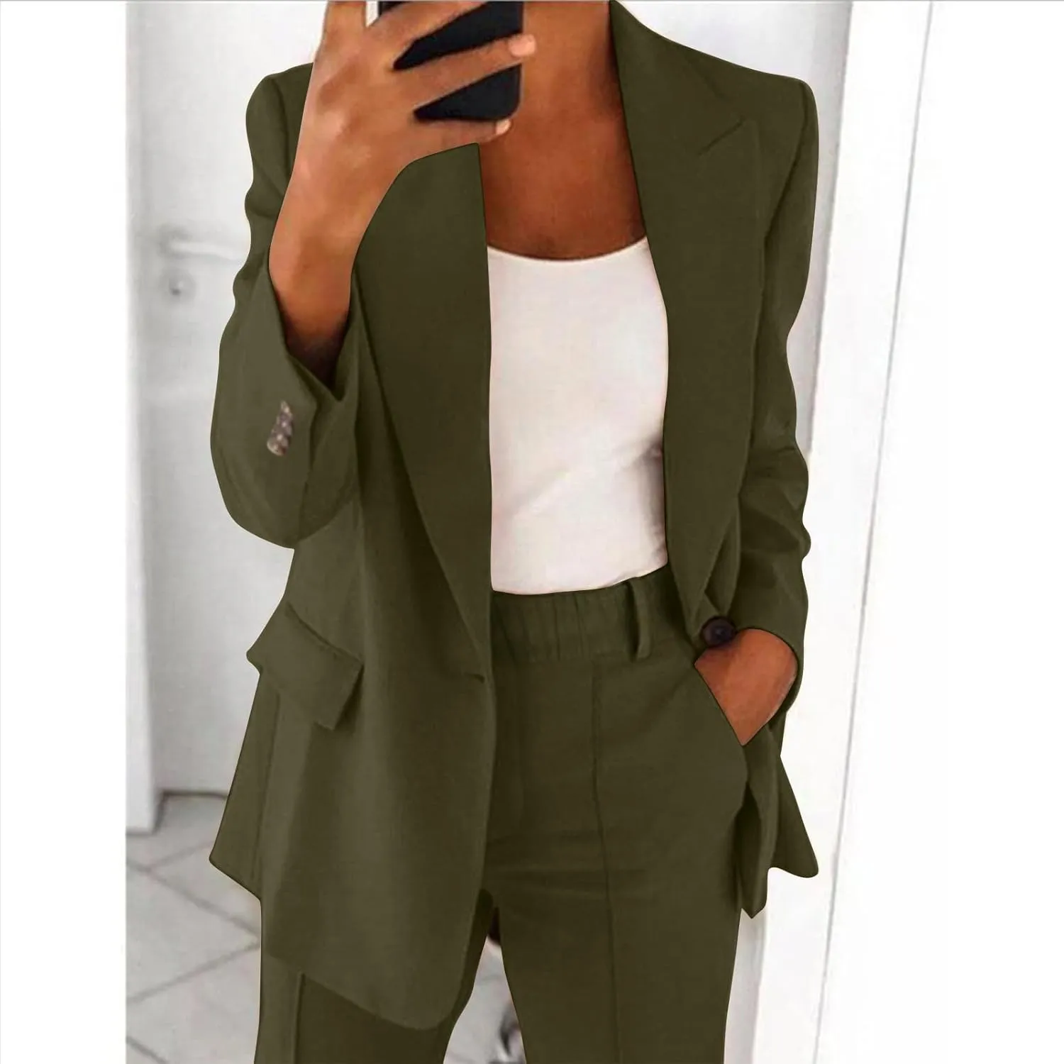 Blazer Sets Women 2 Piece Outfits Dressy Pant Suits Business Casual Outfits Loose Straight Leg Pants Work Clothing Set