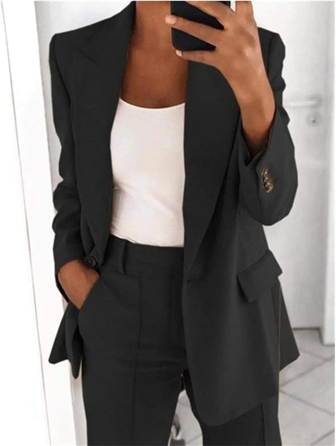 Blazer Sets Women 2 Piece Outfits Dressy Pant Suits Business Casual Outfits Loose Straight Leg Pants Work Clothing Set
