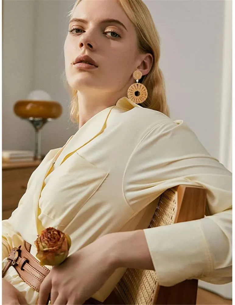 Bohemian Handmade Lightweight Rattan Earrings Geometric Wooden Woven Hollow Braid Hoop Drop Dangle Earrings For Women
