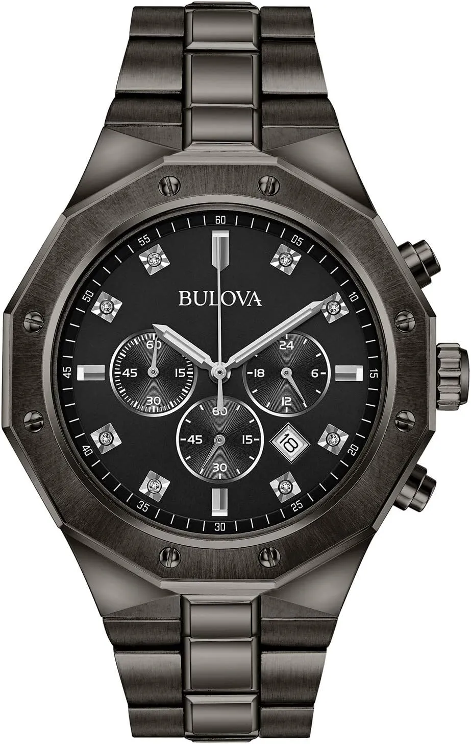 Bulova Men's Classic Diamond 6-Hand Chronograph Quartz Watch, Calendar Date, Luminous Markers, 100M Water Resistant, 44mm
