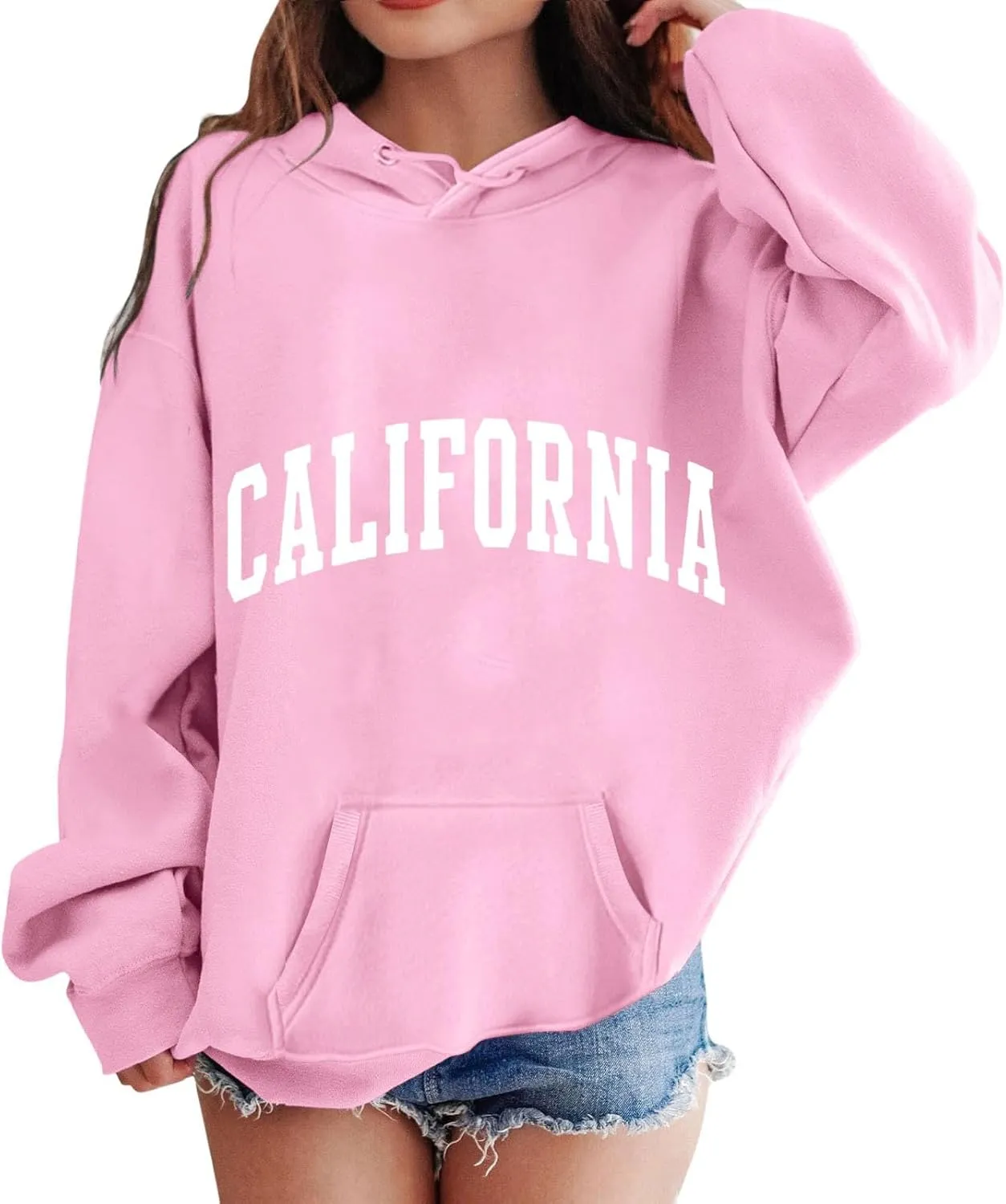 California Oversized Hoodies for Girls Letter Printed Drop Shoulder Graphic Sweatshirts Pullover Tops for 3-12 Years