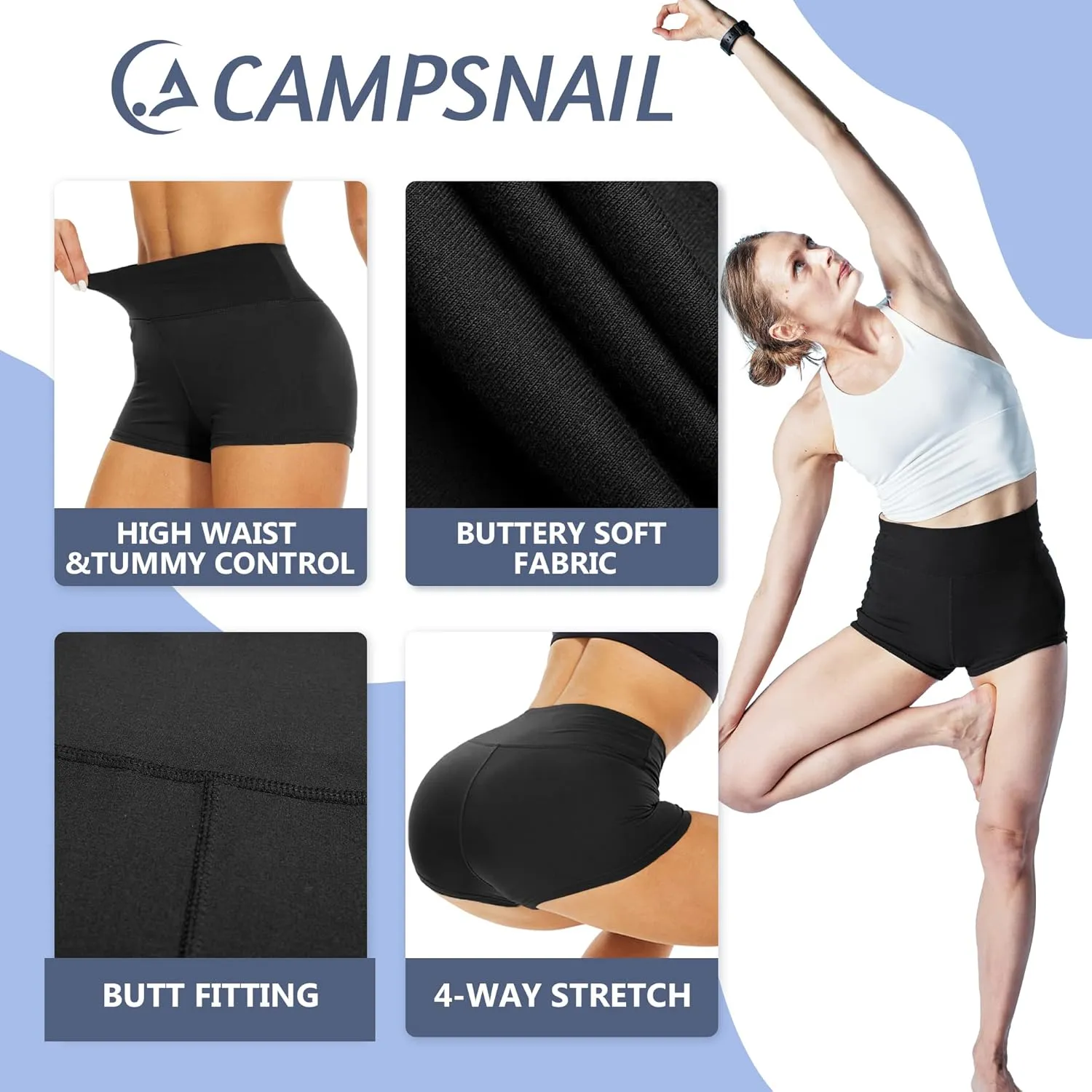 CAMPSNAIL Workout Biker Shorts Women - 3"/5"/8" High Waisted Tummy Control Spandex Booty Volleyball Shorts for Yoga Dance