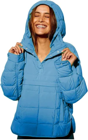 Canbebig Lightweight Puffer Jacket Women Quilted Pullover Puffer Jacket Packable Down Coat Oversized Hoodies Warm Winter Coat