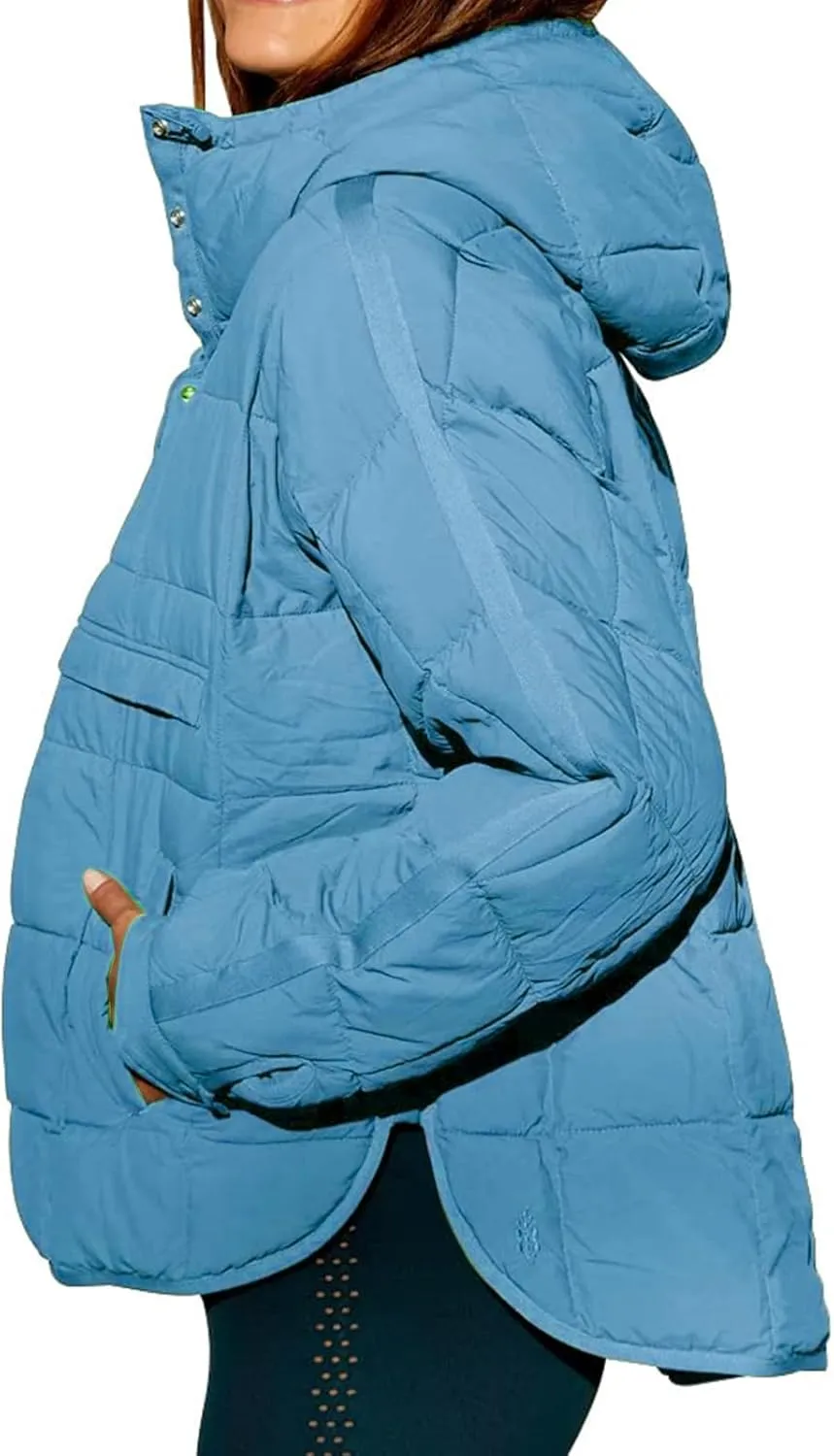 Canbebig Lightweight Puffer Jacket Women Quilted Pullover Puffer Jacket Packable Down Coat Oversized Hoodies Warm Winter Coat