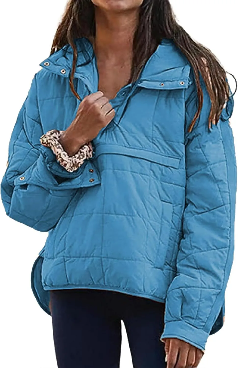 Canbebig Lightweight Puffer Jacket Women Quilted Pullover Puffer Jacket Packable Down Coat Oversized Hoodies Warm Winter Coat