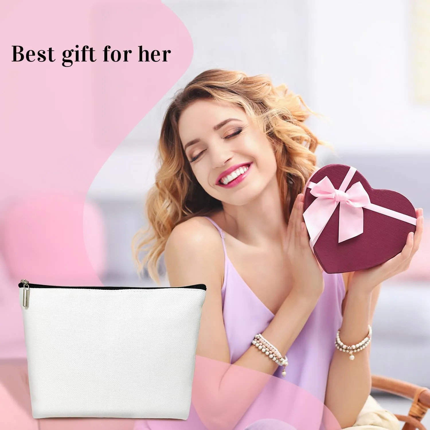 Canvas Makeup Bag Blank DIY Craft Gifts Cosmetic Bag for Women, Inspirational Gifts Cosmetics Pouch Travel Bag Cases Toiletry Bag for Friends Coworkers Besties BFF - DIY01