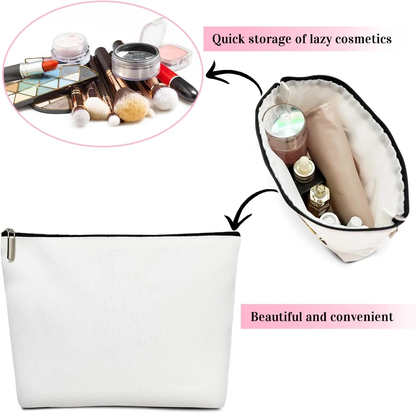 Canvas Makeup Bag Blank DIY Craft Gifts Cosmetic Bag for Women, Inspirational Gifts Cosmetics Pouch Travel Bag Cases Toiletry Bag for Friends Coworkers Besties BFF - DIY01
