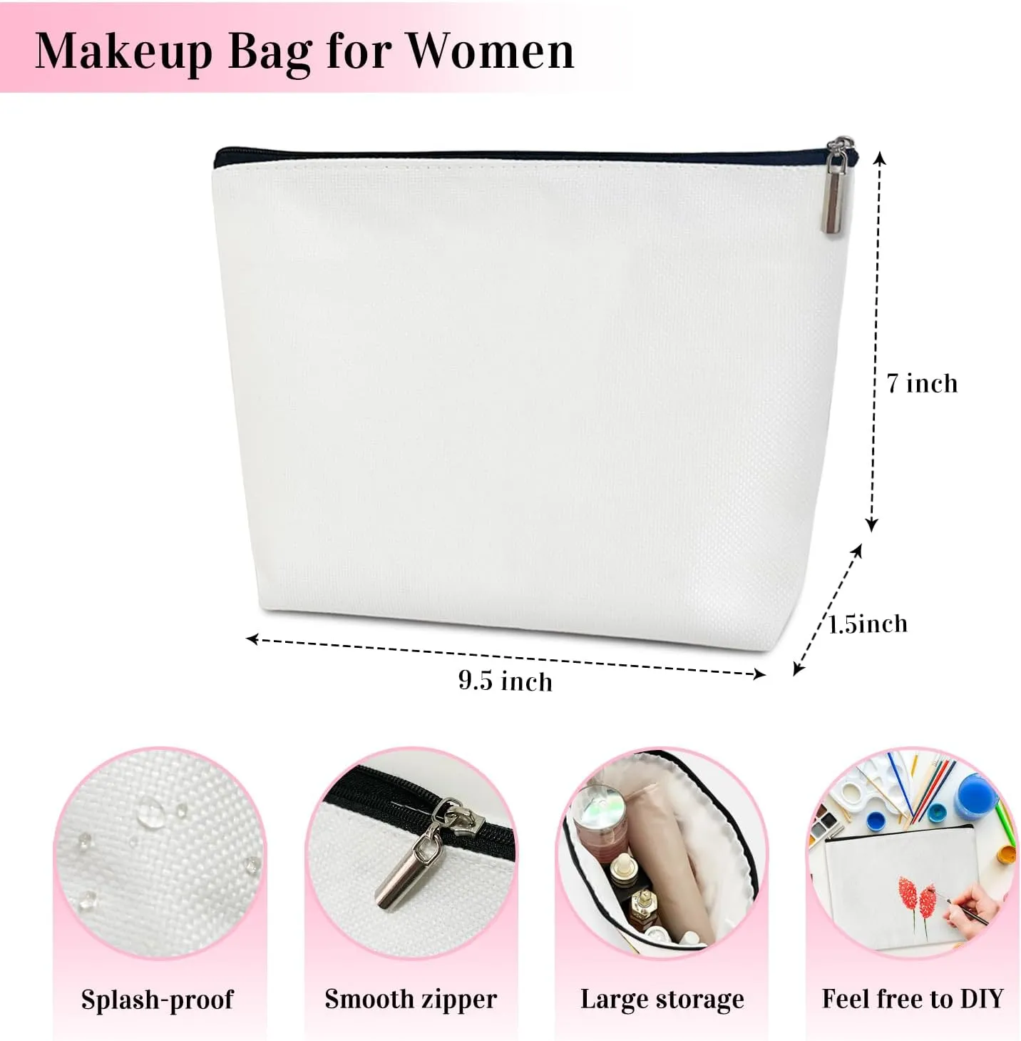 Canvas Makeup Bag Blank DIY Craft Gifts Cosmetic Bag for Women, Inspirational Gifts Cosmetics Pouch Travel Bag Cases Toiletry Bag for Friends Coworkers Besties BFF - DIY01