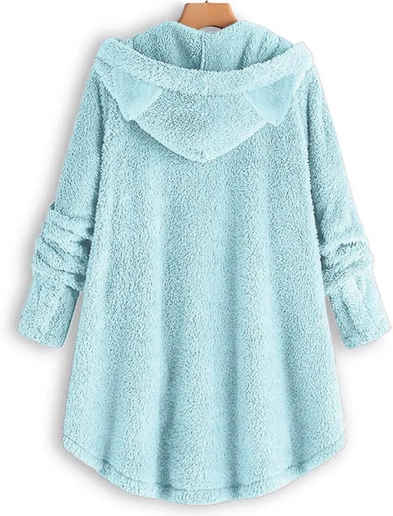 Cat Ear Hoodie Women's Plus Size Coats Hoodies for Women Hoodies for Teen Girls Cute Button Up Bear Hoodie with Ears