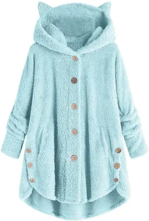 Cat Ear Hoodie Women's Plus Size Coats Hoodies for Women Hoodies for Teen Girls Cute Button Up Bear Hoodie with Ears