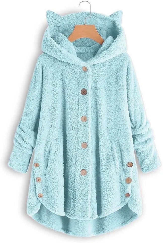 Cat Ear Hoodie Women's Plus Size Coats Hoodies for Women Hoodies for Teen Girls Cute Button Up Bear Hoodie with Ears