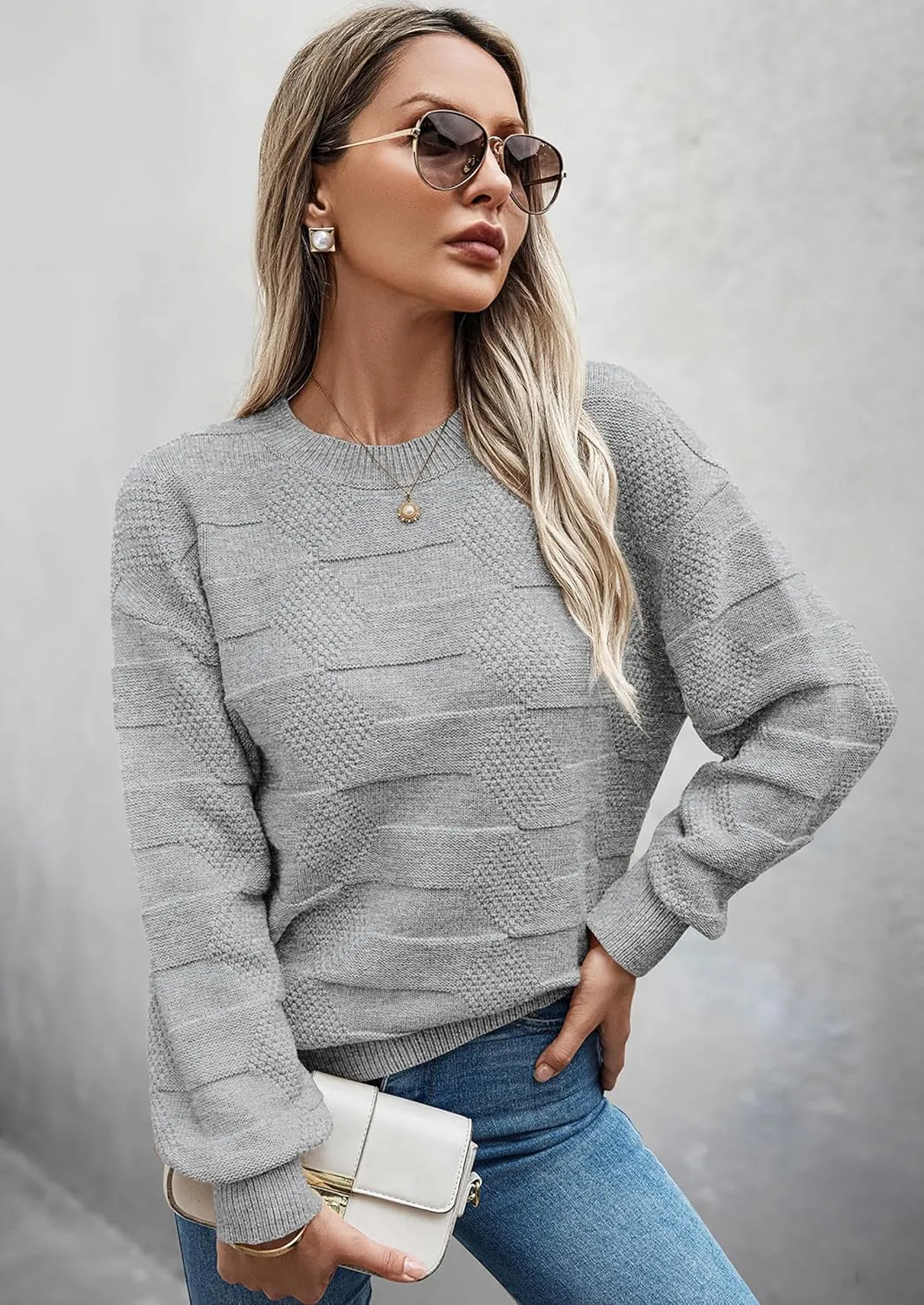CCTOO Womens Striped Pullover Sweaters: Casual Color Block Crew Neck Long Sleeve Crochet Hollow Out Knit Sweater Tops