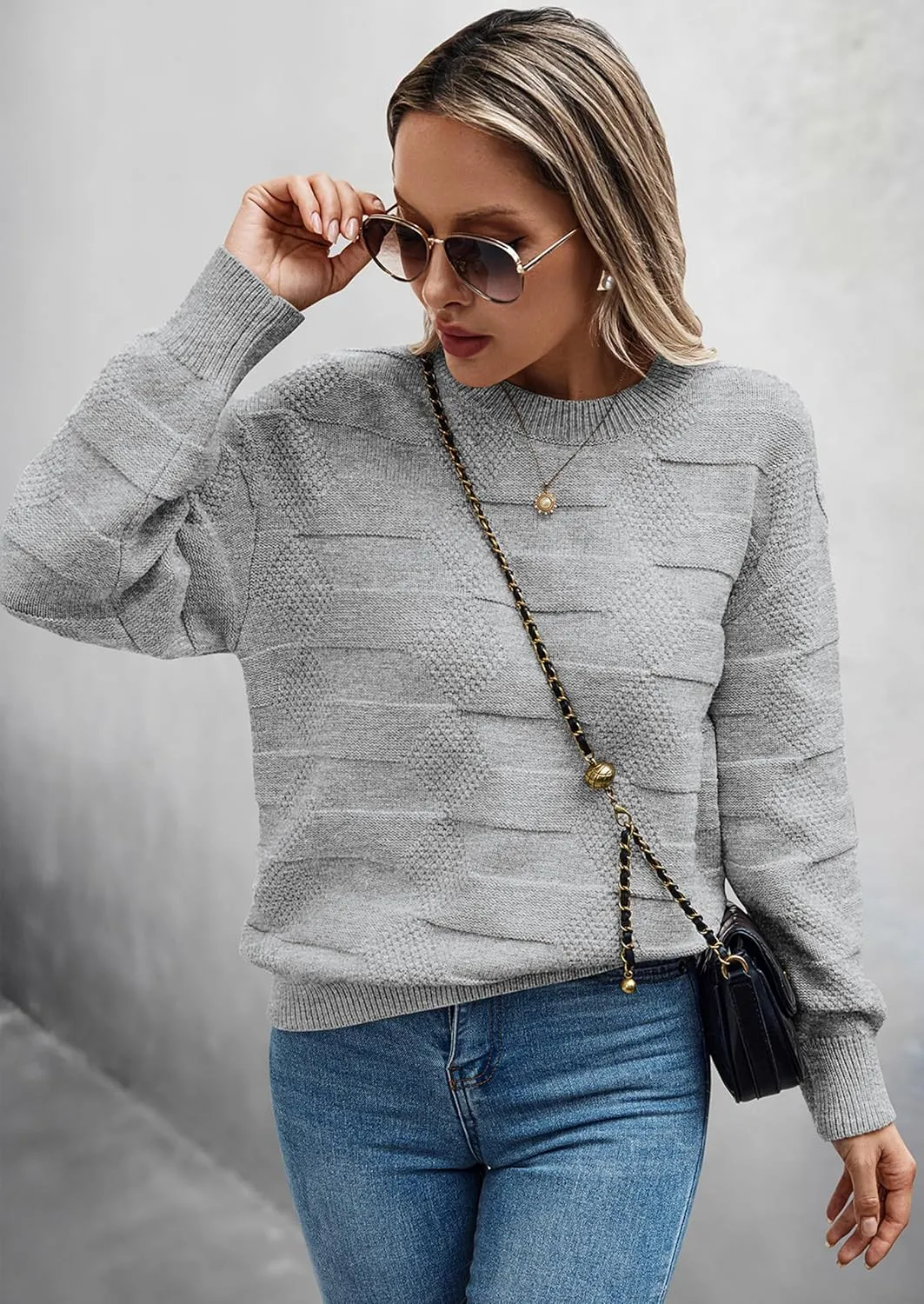 CCTOO Womens Striped Pullover Sweaters: Casual Color Block Crew Neck Long Sleeve Crochet Hollow Out Knit Sweater Tops
