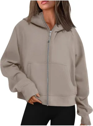 Ceboyel Women Full Zip Up Cropped Hoodie Oversized Sweatshirt Trendy Y2K Fleece Jackets Fall Winter Outfits Clothes 2023