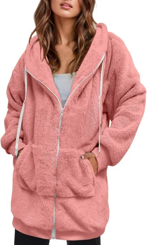Ceboyel Womens Sherpa Fleece Lined Jackets Full Zip Up Oversized Hoodie Casual Sweatshirt Fall Winter Clothing 2023
