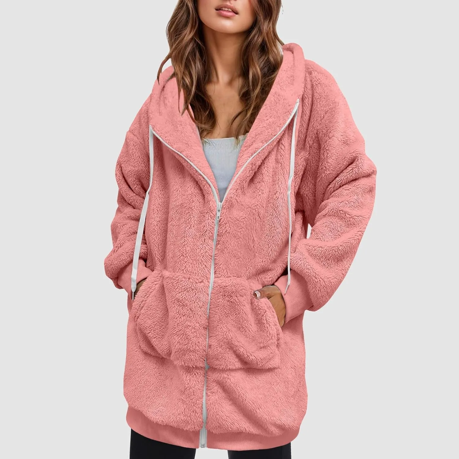 Ceboyel Womens Sherpa Fleece Lined Jackets Full Zip Up Oversized Hoodie Casual Sweatshirt Fall Winter Clothing 2023