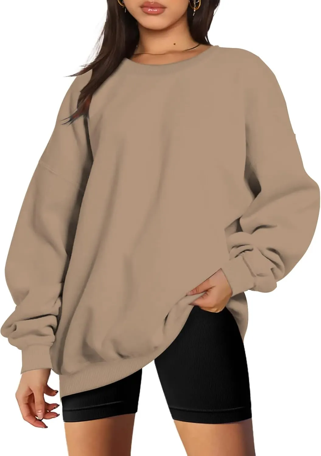 Ceboyel Womens Solid Color Crewneck Sweatshirt Oversized Comfort Pullover Sweater Trendy Fall Tops 2023 Fashion Outfits