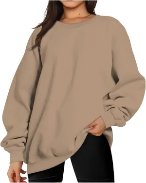 Ceboyel Womens Solid Color Crewneck Sweatshirt Oversized Comfort Pullover Sweater Trendy Fall Tops 2023 Fashion Outfits