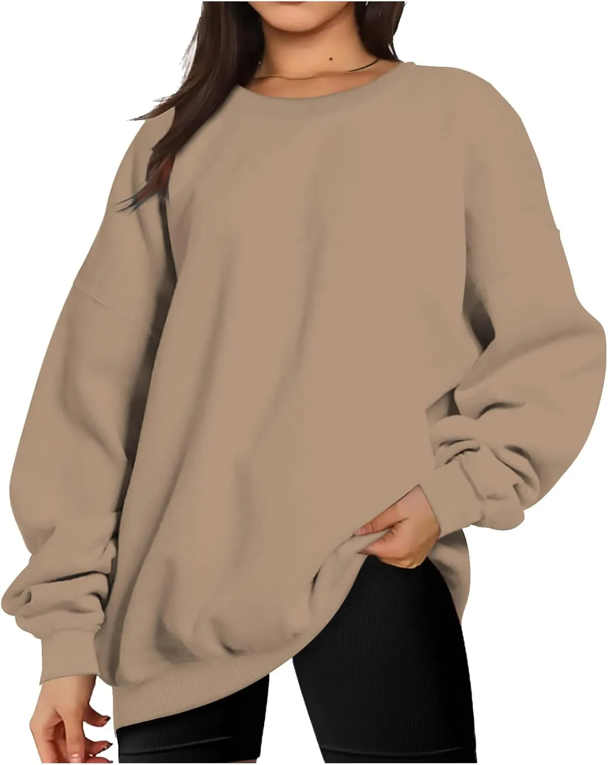Ceboyel Womens Solid Color Crewneck Sweatshirt Oversized Comfort Pullover Sweater Trendy Fall Tops 2023 Fashion Outfits