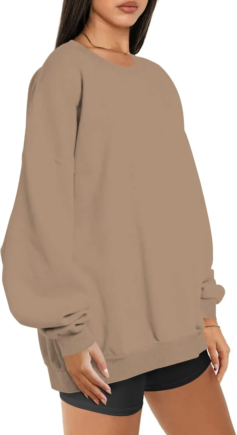 Ceboyel Womens Solid Color Crewneck Sweatshirt Oversized Comfort Pullover Sweater Trendy Fall Tops 2023 Fashion Outfits