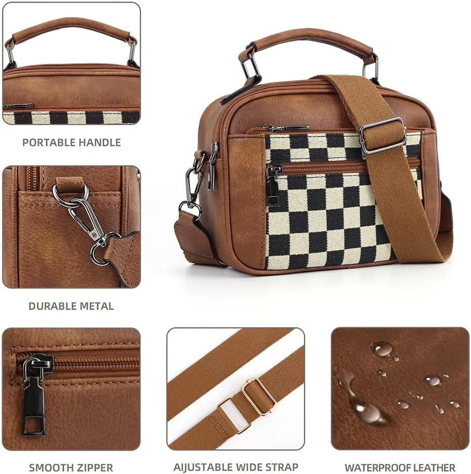 Checkered Crossbody Bags for Women Plaid Womens Cross Body Purses Checkerboard Leather Shoulder Bag Handbags