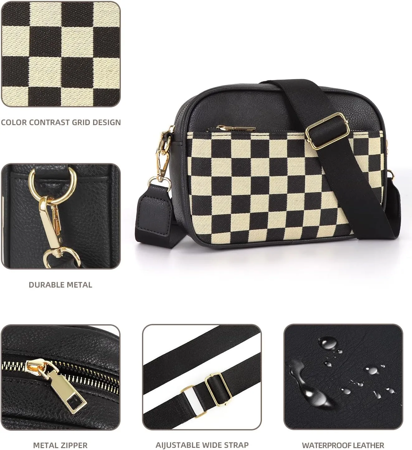 Checkered Crossbody Bags for Women Plaid Womens Cross Body Purses Checkerboard Leather Shoulder Bag Handbags