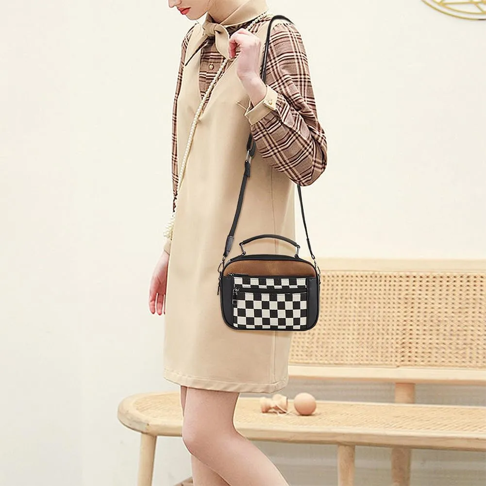 Checkered Crossbody Bags for Women Plaid Womens Cross Body Purses Checkerboard Leather Shoulder Bag Handbags