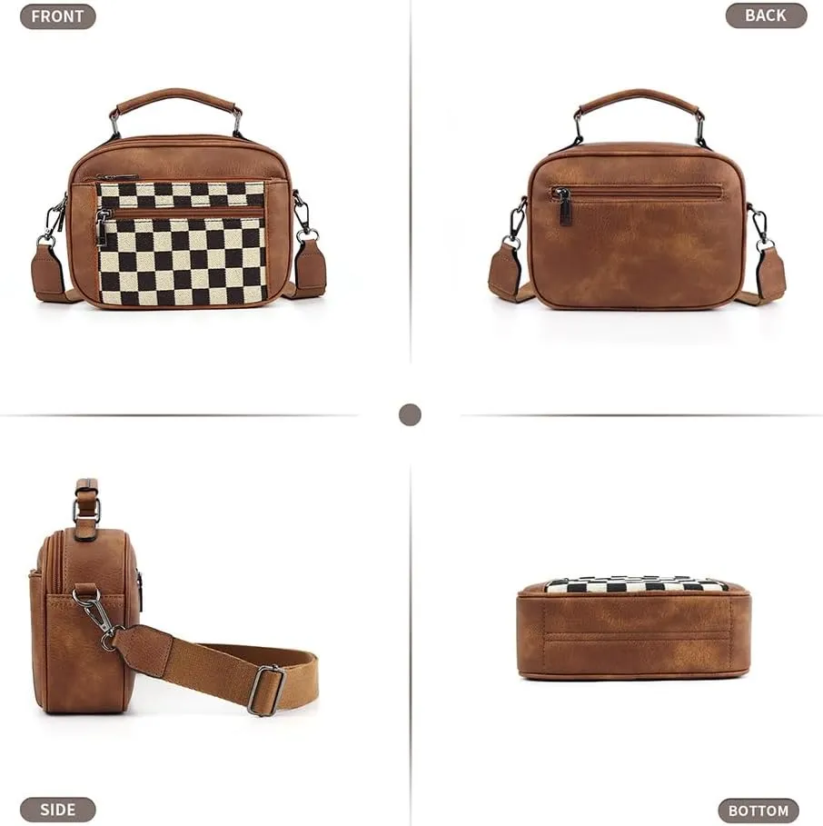 Checkered Crossbody Bags for Women Plaid Womens Cross Body Purses Checkerboard Leather Shoulder Bag Handbags