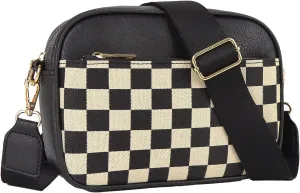 Checkered Crossbody Bags for Women Plaid Womens Cross Body Purses Checkerboard Leather Shoulder Bag Handbags