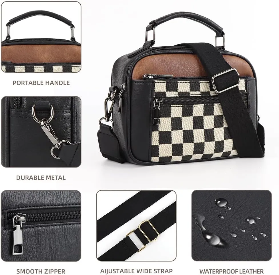 Checkered Crossbody Bags for Women Plaid Womens Cross Body Purses Checkerboard Leather Shoulder Bag Handbags