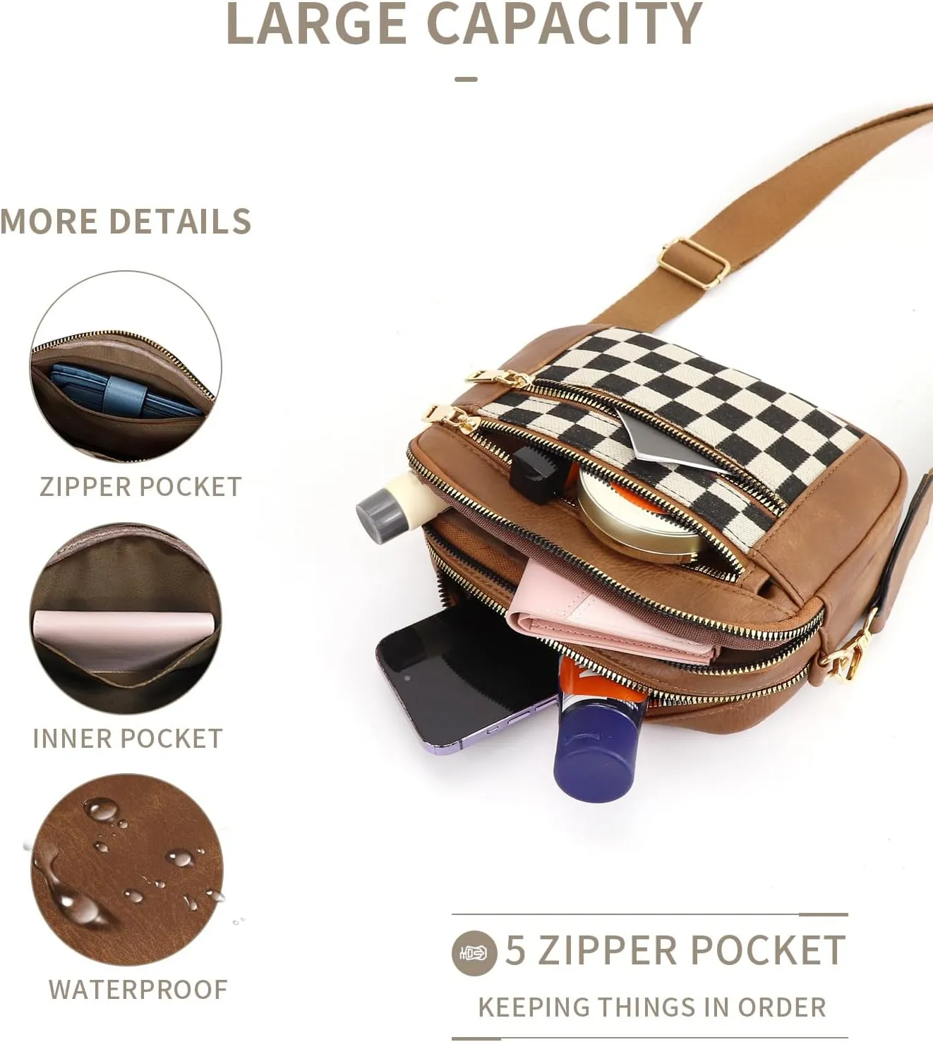 Checkered Crossbody Bags for Women Plaid Womens Cross Body Purses Checkerboard Leather Shoulder Bag Handbags