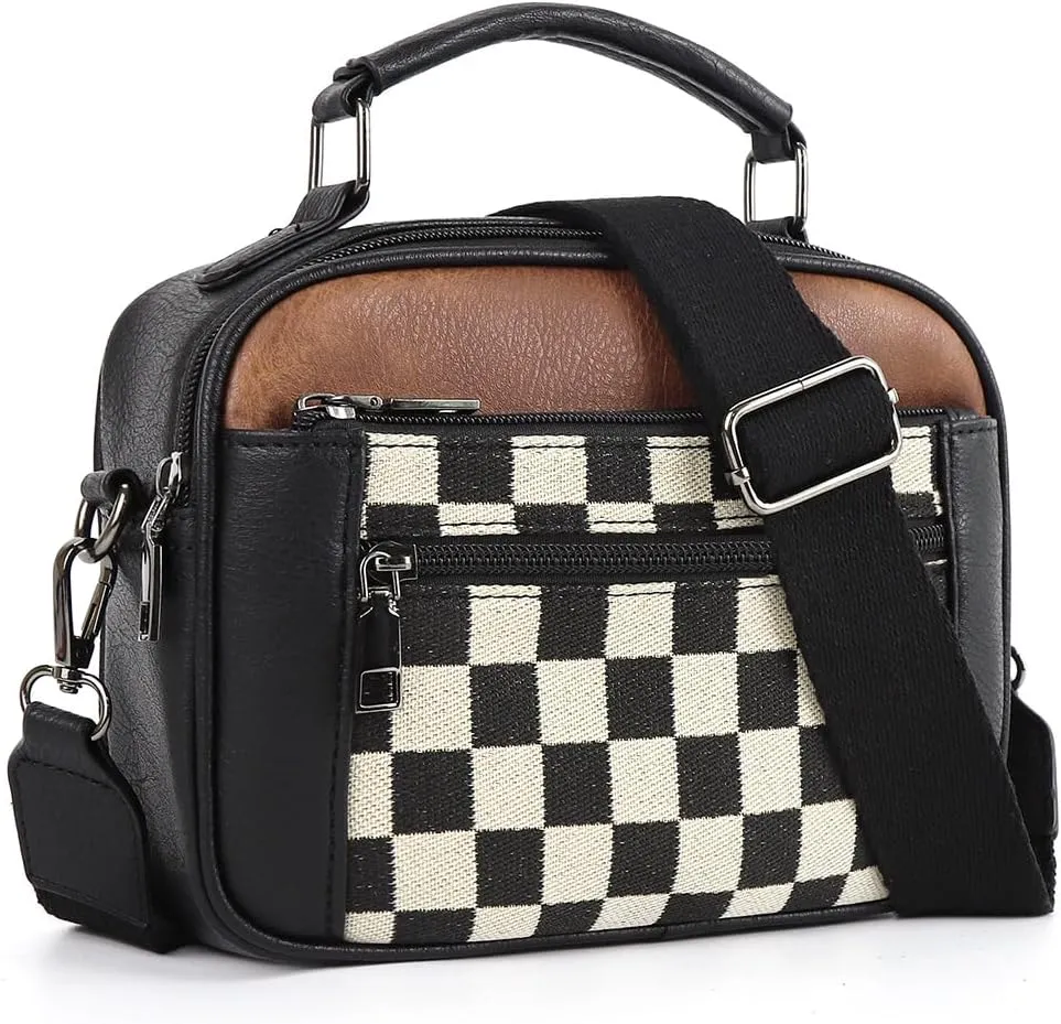 Checkered Crossbody Bags for Women Plaid Womens Cross Body Purses Checkerboard Leather Shoulder Bag Handbags