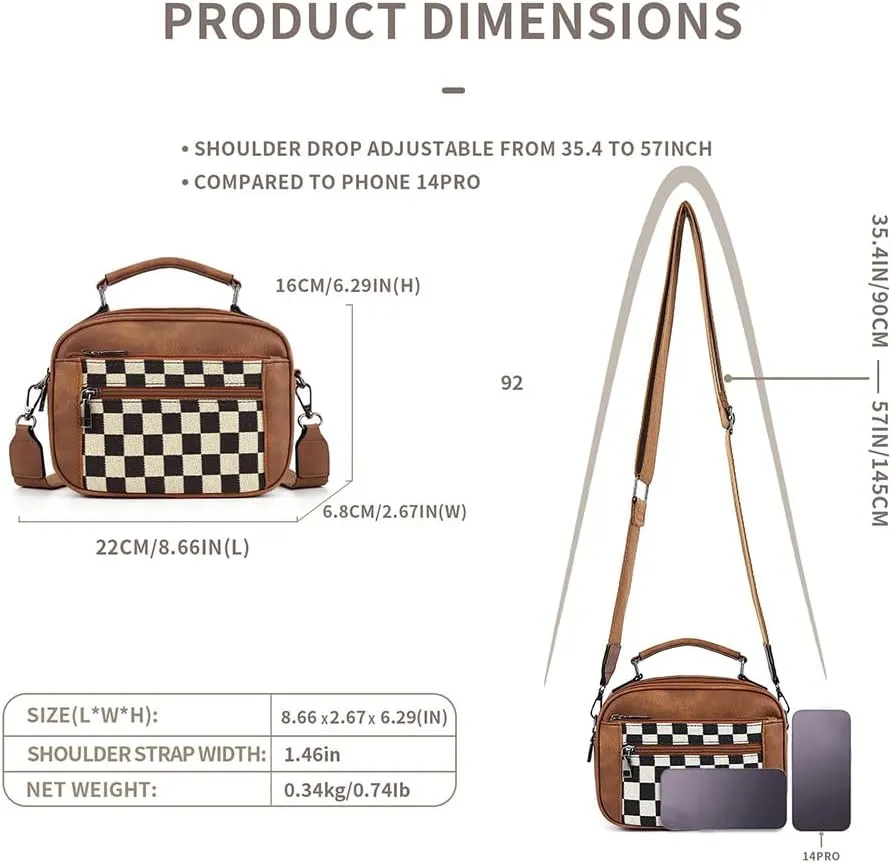 Checkered Crossbody Bags for Women Plaid Womens Cross Body Purses Checkerboard Leather Shoulder Bag Handbags