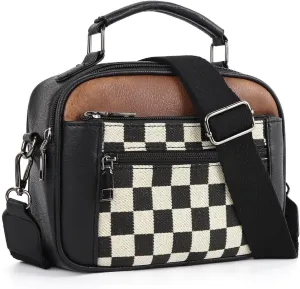 Checkered Crossbody Bags for Women Plaid Womens Cross Body Purses Checkerboard Leather Shoulder Bag Handbags