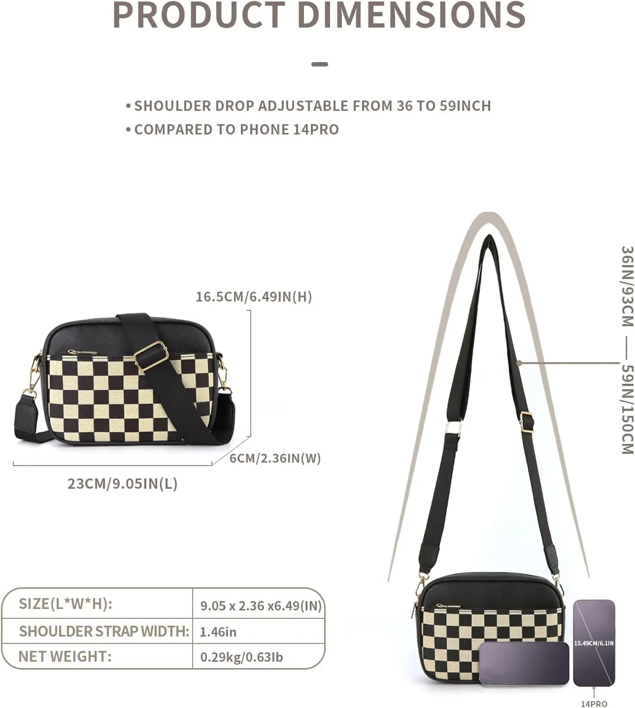 Checkered Crossbody Bags for Women Plaid Womens Cross Body Purses Checkerboard Leather Shoulder Bag Handbags