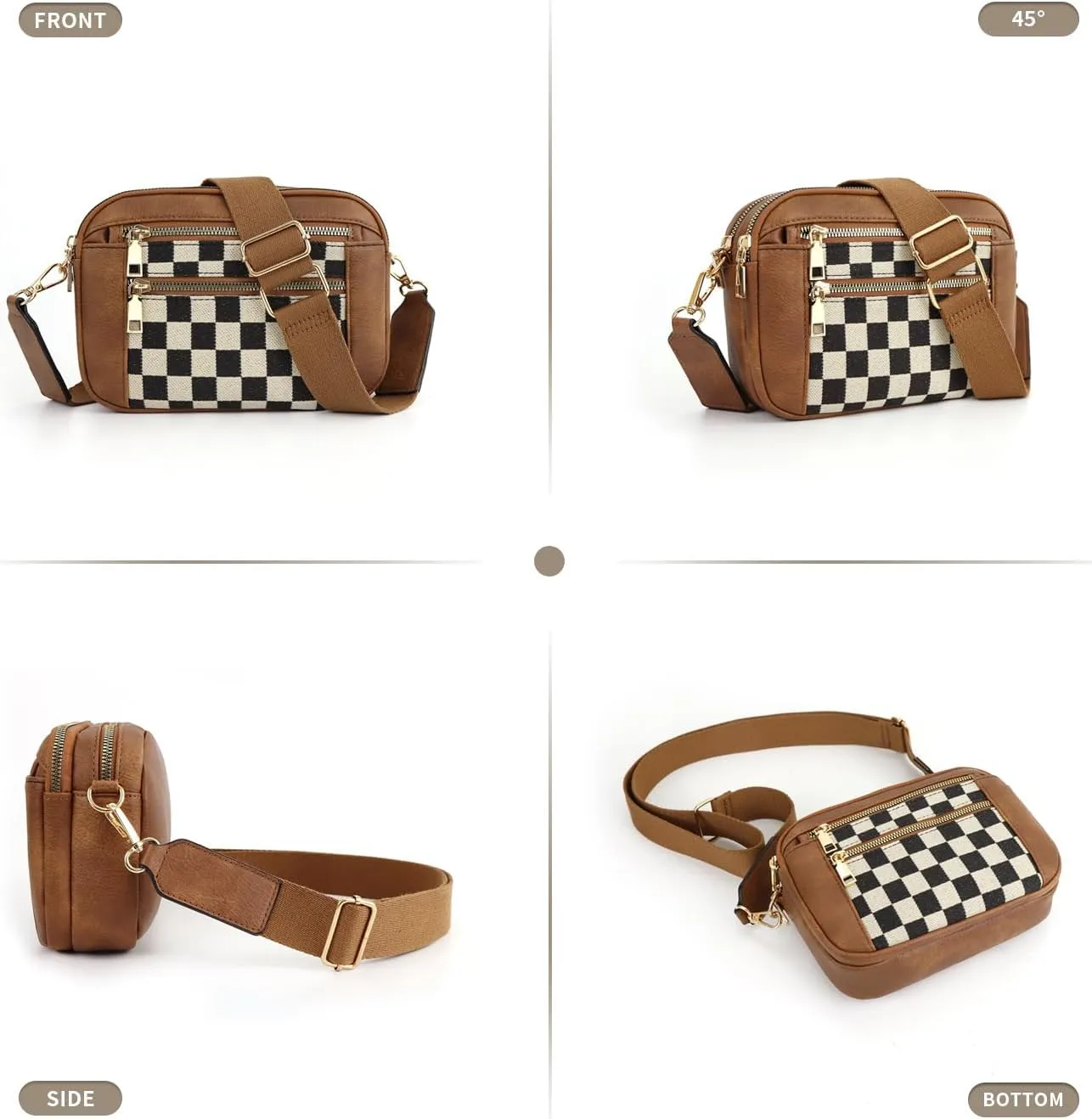 Checkered Crossbody Bags for Women Plaid Womens Cross Body Purses Checkerboard Leather Shoulder Bag Handbags