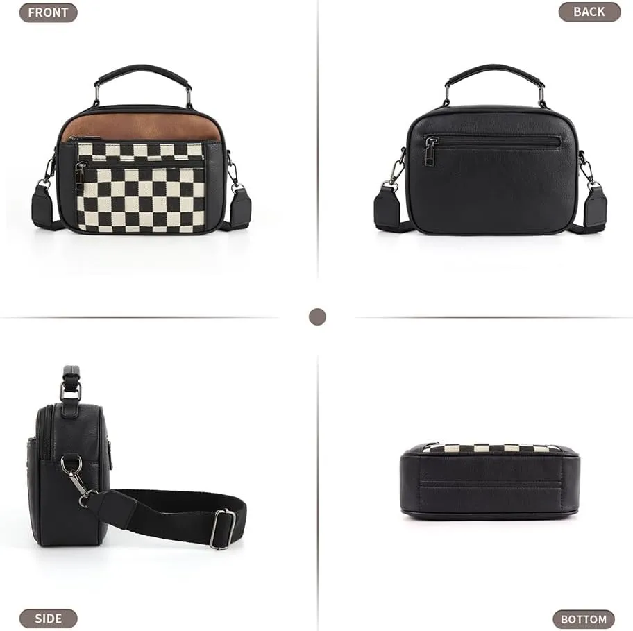 Checkered Crossbody Bags for Women Plaid Womens Cross Body Purses Checkerboard Leather Shoulder Bag Handbags