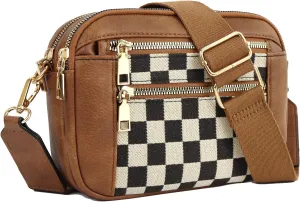 Checkered Crossbody Bags for Women Plaid Womens Cross Body Purses Checkerboard Leather Shoulder Bag Handbags