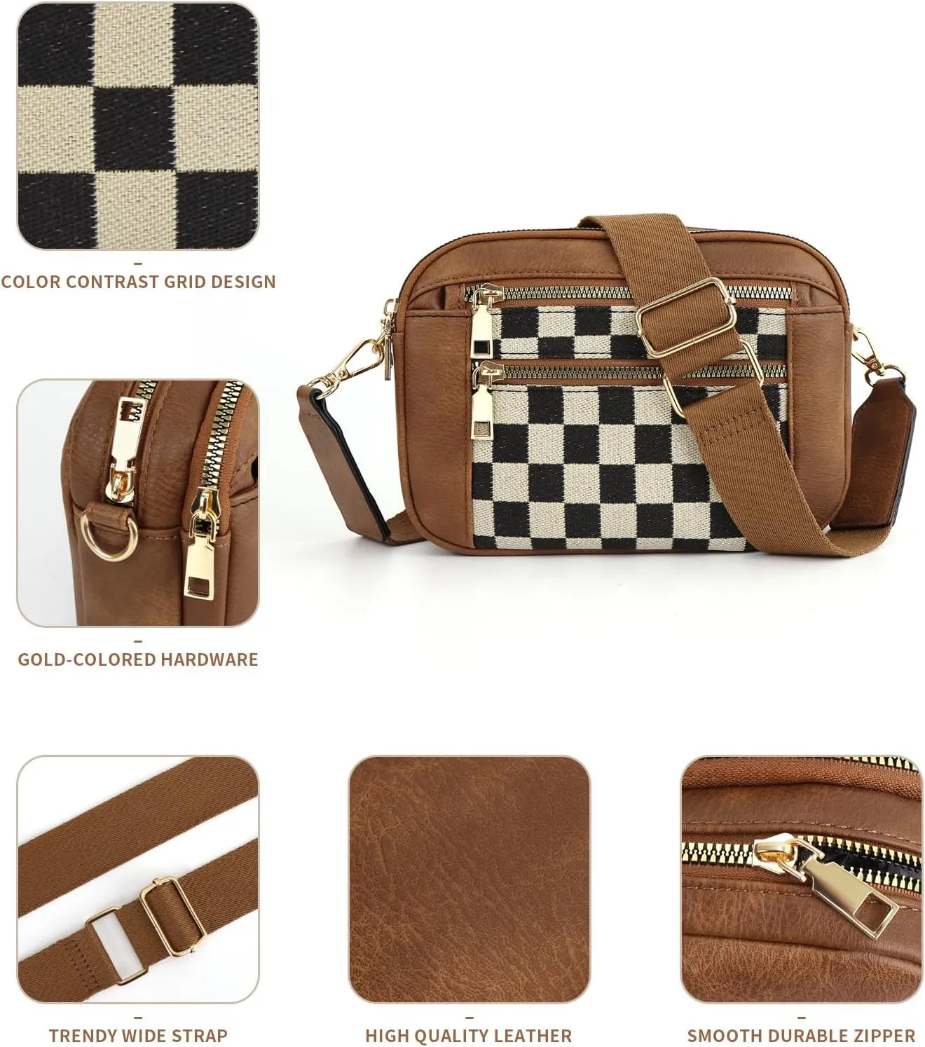 Checkered Crossbody Bags for Women Plaid Womens Cross Body Purses Checkerboard Leather Shoulder Bag Handbags